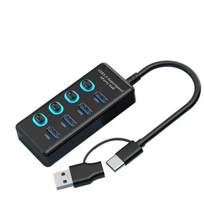 Immagine prodotto di Hub USB-C – Splitter USB con alimentazione – 4 porte – USB 3.0 – Docking station – Da USB-C a USB-A – 5 Gbps – Nero