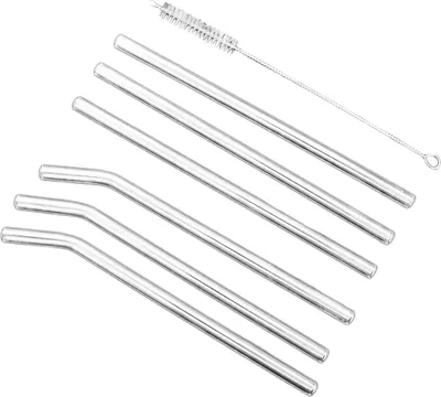 Produktbild von Glastrinkhalme mit Reinigungsbürste, 6er Set Strohhalme 20 cm