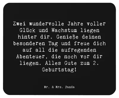 Produktbild von Mr. & Mrs. Panda Mauspad Spruch 2. Geburtstag - Schwarz - Geschenk, Mousepad, pc, handgefertigte Geschenke, Geburtstagsgeschenk, Kleinkind Glück, Meilenstein, mousematte