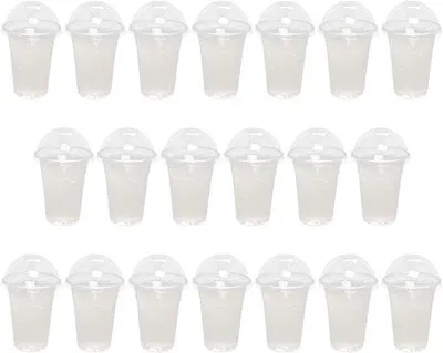 Produktbild von Famanu Set von 30 transparenten Bechern mit Deckel - Wiederverwendbare Dessertbecher für Eis, kalte Getränke und Cupcakes - 500 ml