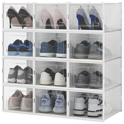 Stapelbare Schuhboxen 12er-Set, Kunststoff, transparent, 35x25x19 cm