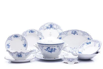 Obrázok produktu pre Jedálenský servis, český porcelán, Bernadotte, modré kvety, 25 d., Thun 1794