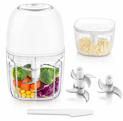 Produktbild von Elektrischer Knoblauchschneider – 2 Schüsseln (1+1,5 Cup), 304 Edelstahlklingen – USB-C, kabellos – Mini-Zerkleinerer und Food Processor für Babynahrung