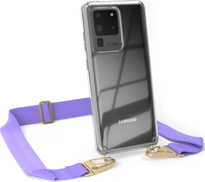 Produktbild von EAZY CASE - Hülle mit Band für Samsung Galaxy S20 Ultra / S20 Ultra 5G, Handyhülle mit Umhängeband, Silikonhülle transparent, Handykette in Violett