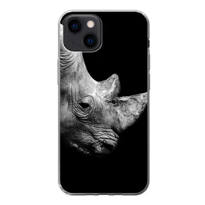 Produktbild von MuchoWow® Handyhülle Schutzhülle Hülle für iPhone 13 mini Portrait Nashorn auf schwarzem Hintergrund Silikon Softcase Handy Hülle - Softcase