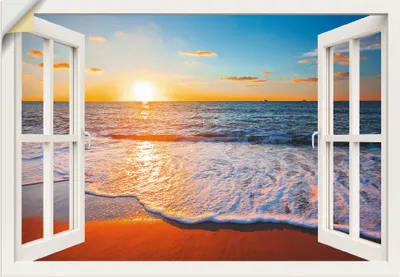 Produktbild von ARTland Wandbild, selbstklebend Fensterblick Sonnenuntergang Meer Größe: 130x90 cm