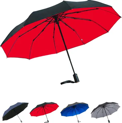 Produktbild von Regenschirm Taschenschirm Sturmfest Auf-Zu-Automatik Schirm für Damen Herren Rot