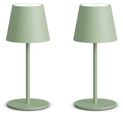 LED-Tischlampe Grün, dimmbar, 26 cm, 2 Stück, aufladbar, IP54