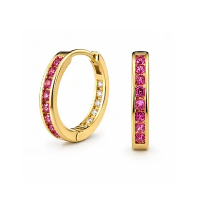 Produktbild von Klappcreolen aus Gold 333 - Rundes Design mit funkelnden Zirkonia in rot