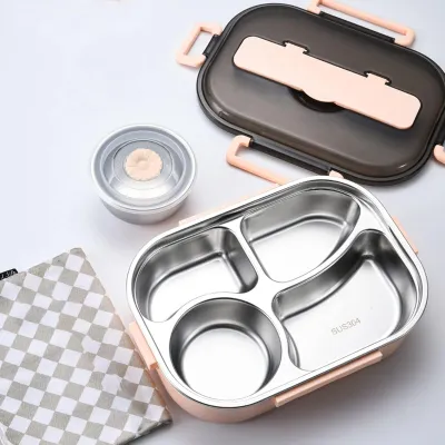 Bento Lunchbox 1500 ml, Edelstahl, 4 Fächer, mit Besteck
