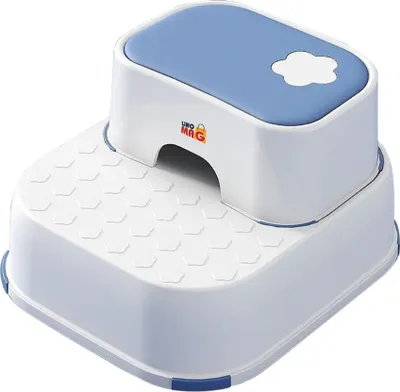 Produktbild von Linomag® 2-in-1 Zweistufen-Sitzerhöhung für Kinder, multifunktional, für WC, Bad und Küche, weiß/blau
