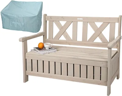 Productafbeelding van needs&wants® Tuinbank, hout, weerbestendig, met opbergruimte en afdekking, 2-persoons, kistbank, houten bank, parkbank, zitbank, tuin, buiten, met kist, massief hout