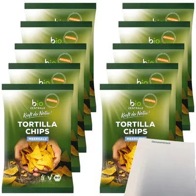 Produktbild von biozentrale Tortilla Chips Meersalz VPE (10x125g Packung) + usy Block