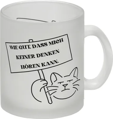 Produktbild von Grummelige Katze Glas Tasse mit Spruch gut dass mich keiner denken hören kann
