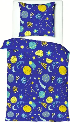 Produktbild von JACK Renforcé Kinder Bettwäsche 2 tlg. 135x200cm Astronaut Weltall Galaxie Planeten Blau Gelb