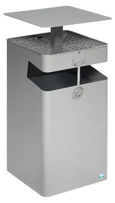 Produktbild von Kombiascher mit Schutzdach und Sieb | 72 Liter, HxBxT 92x45x45cm | Verzinkter Stahl | Silber
