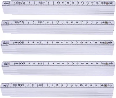 Produktbild von 5x Premium Zollstock 200 cm - Gliedermaßstab - Meterstab weiß, UV-resistente Druck / mit stabilem Drehgelenk