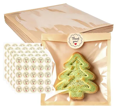 Imagen del producto de Bolsas de papel con ventana, de 18 x 19 cm, paquete de 100 unidades, para alimentos