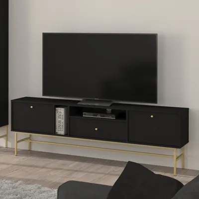 Produktbild von Masseno TV-Schrank TORINO 180 cm Fernsehschrank mit 1 Schubladen und 2 Türen TV-Lowboard für Wohnzimmer Modern 180x40,8x62,5 cm Graphitfarben / Graphitfarben