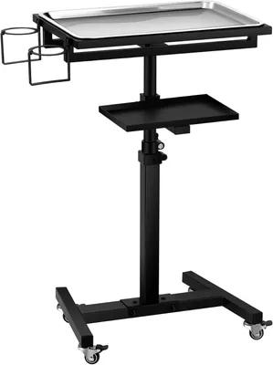 Productafbeelding van Rode staal tattoo tray met wielen, verstelbare hoogte, trolley voor tattoo werkstation, geschikt voor studio, salon en spa