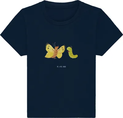 Produktbild von Mr. & Mrs. Panda Babyshirt Raupe Schmetterling 0. - 6. Monat - French Navy - Geschenk, Hut,  Baby T-Shirt, Kokon, Top, Zitronenfalter, Lustige Sprüche