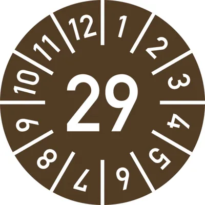 Produktbild von Dreifke® Prüfplakette Jahr 29 mit Monaten, braun, Dokumentenfolie, Ø 30 mm, 1...