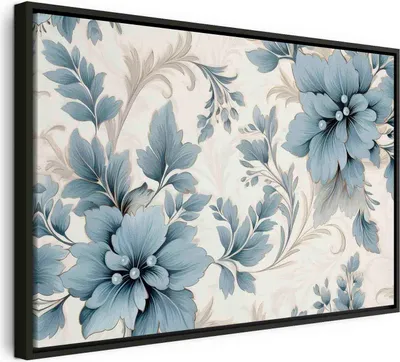 Produktbild von Italienischer Leinwand Leinwandbild - Turquoise Flowers in Retro Ambience Floristic Ornaments 120x80 cm Blumen b-H-10011-b-a