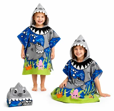 Immagine prodotto di Poncho mare con cappuccio per bambini - Squalo, 150 cm, productTiles.product.images.aiGenerated