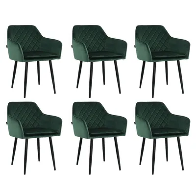 Produktbild von Lina® Noble Esszimmerstühle, 6er Set, Samt, Grün - Küchenstuhl, Wohnzimmerstuhl, Design Stuhl mit Armlehnen - Samt Stühle Esszimmer mit schwarzen Metallbeinen