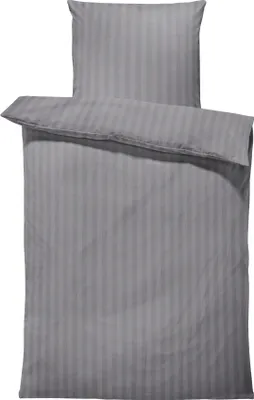 Produktbild von 4 teilig Bettwäsche 135x200 cm gestreift grau Hotelbettwäsche Damast Mikrofaser