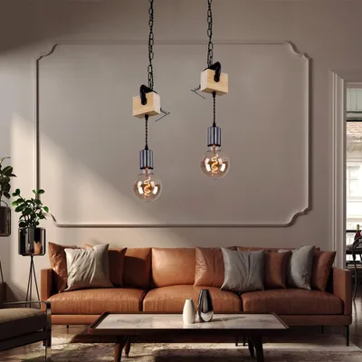 Produktbild von Pendelleuchte, Holz, Metall, schwarz, H 120cm