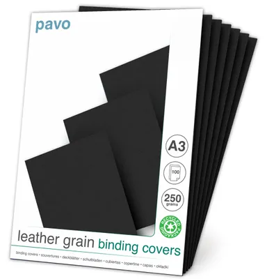Immagine prodotto di Pavo - Copertina in Pelle finta, formato DIN A3, 250 g/m², confezione da 100, colore nero