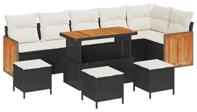 Image de Ensemble de canapés de jardin vidaXL, 10 pièces, couleur noire et crème
