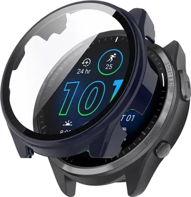 Produktbild von Strap-it Schutzhülle mit Glasabdeckung - Geeignet für Garmin Forerunner 965 - Dunkelblau - Hülle mit Displayschutzfolie