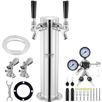 Produktbild von VEVOR Doppeltapfsäule für Fassbier, Edelstahl-Fassbier-Turm, Kegerator-Turm-Kit mit vormontierten Schläuchen und selbstschließendem Zapfhahn für Party, Bar, Pub, Restaurant, Doppelter Wasserhahn-d, Doppelter Messregler, Kupplung-c