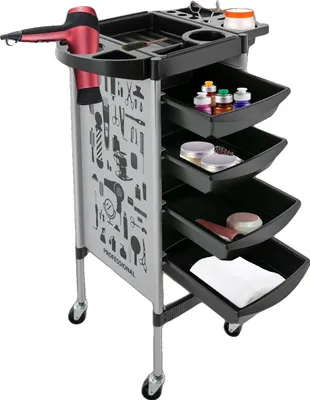 Obrázok produktu pre Salónny vozík, nerezový materiál, 5-stupňový dizajn, 4 zásuvky, mobilný s tichými kolieskami, vysoká nosnosť