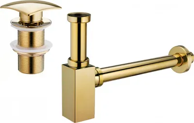 Produktbild von Mexen quadratischer Waschtischsiphon mit Klick-Klack-Stöpsel, ohne Überlauf, Gold - 7991660-50