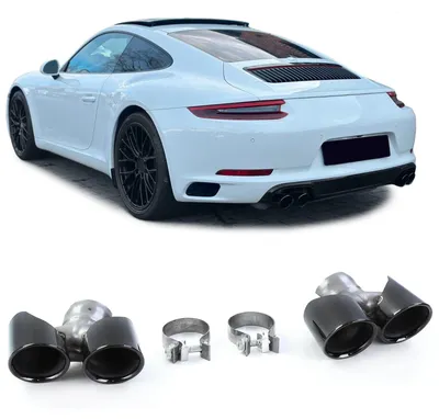 Für Porsche 911 991.2 ab 2015-2019 / 3.0 370PS Doppelrohr Endrohre Schwarz in der Farbe Schwarz von Carparts-Online GmbH