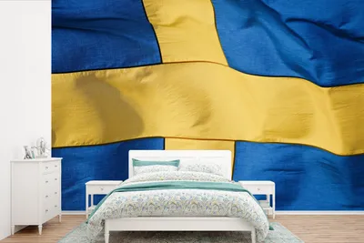 Produktbild von MuchoWow® Fototapete für Wohnzimmer oder Schlafzimmer Wandtapete Vinyl Motivtapete Nahaufnahme der Flagge von Schweden - 450x300 cm - Gemusterte