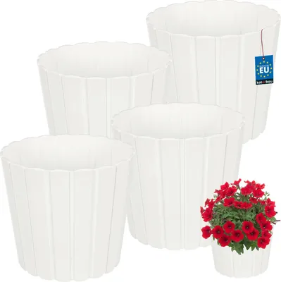 Image de KOTARBAU® Set de 4 pots de fleurs Pot de plantes ⌀ 29 cm H : 27 cm Blanc Plastique Pot de plantes pour plantes d'intérieur Pots de fleurs Grand extérieur Cache-pot Balcon Décoratif