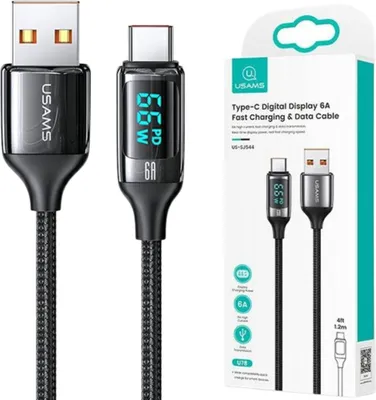Immagine prodotto di Usams U78 cavo intrecciato Usb-C 1.2Mled 6A ricarica rapida nero/nero Sj544Usb01 (Us-Sj544)