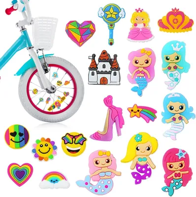 Productafbeelding van Spaakdecoratie kinderfiets - 18 stuks - Regenboog, zeemeermin en prinses