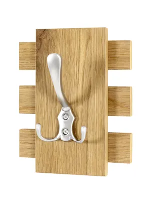 Produktbild von HAKU Wandgarderobe Garderobenleiste Handtuchhalter edelstahloptik, eiche - Echtholzfurnier, MDF, Metall, B/H/T: 16x20x11 cm
