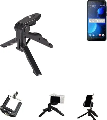 Produktbild von K-S-Trade Stativ Tisch-Ständer Dreibein Handy-Stativ Ständer kompatibel mit HTC Desire 19+ Mini-Stativ Smartphone Tripod Handy-Stativ aus Plastik