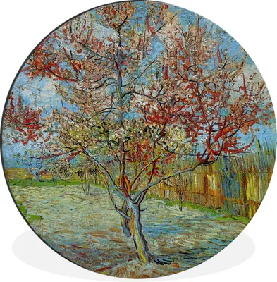 Produktbild von MuchoWow® Aluminium Wandkreis Der rosa Pfirsichbaum - Gemälde von Vincent van Gogh Ø 90 cm Wanddeko Modern Wohnzimmer - Mauerkreis - Wandbilder - Runde Bild - Bild aus Aluminium - Schlafzimmer - Wohnzimmerdekoration - Wand Dekoration