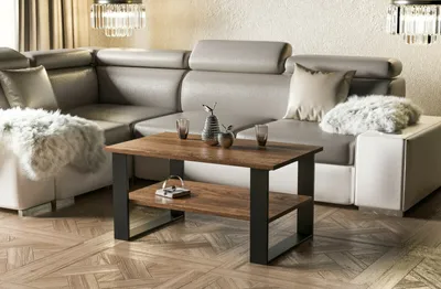 Produktbild von Endo-Möbel Couchtisch Inga 110x65x53 cm Kufen Wohnzimmertisch mit Ablage (Stirling Eiche)