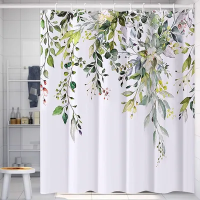 Image de Rideau de douche en tissu, 180x180 cm, vert, anti-moisissure, imperméable, lavable, avec 12 crochets