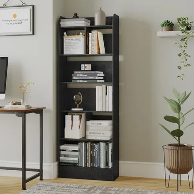 Zdjęcie produktu dla Półka na książki z 6 przegródkami, wymiary: 24 x 60 x 170 cm, kolor: czarny