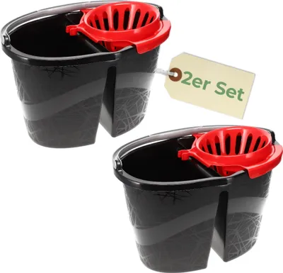Produktbild von 2x Wischeimer 18 L Putzeimer mit Presse Zweikammer Zweigeteilter Eimer Bodenwischer Wischeimer mit Auswringfunktion Auswringer
