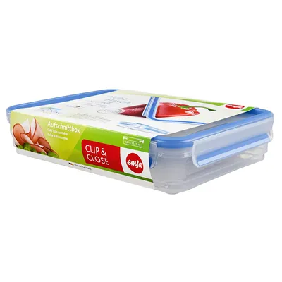 Produktbild von Emsa 509040 Aufschnittbox-System mit Deckel, 1.65 Liter, Transparent/Blau, Clip & Close